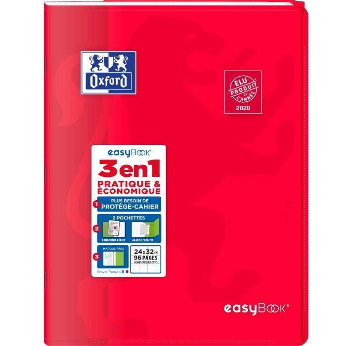 OXFORD - Cahier Easybook agrafe - 24 x 32 cm 96p seyes - 90g - Rouge