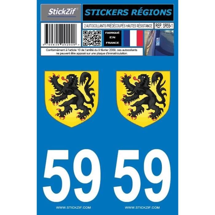 STICKZIF 2 Autocollants Région Département 59 Lion Des Flandres SR59-1