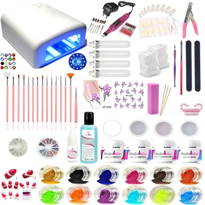 Kit manucure BLANC 4XL avec ponceuse ongles nail art, capsules, gels uv, lampe