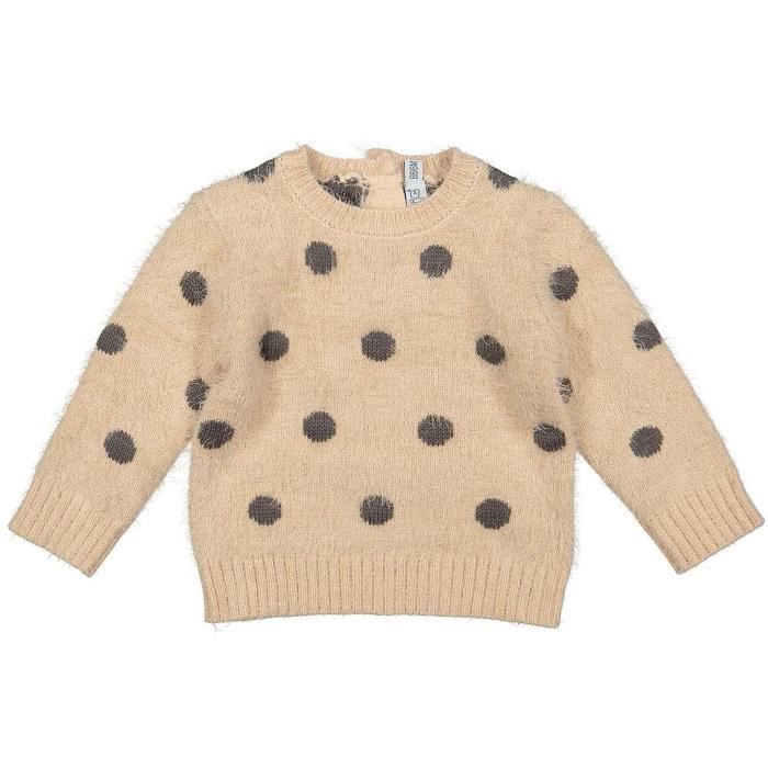 DIRKJE Pull Tricoté Rose à Pois de Prune Foncé Bébé Fille