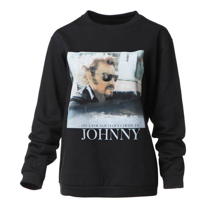 Sweat Photo Johnny Hallyday - Femme - Noir
