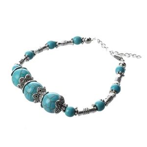 Bracelet Gourmette Tour Poignet Argent Tibet Turquoise Rond Fermoir Mousqueton