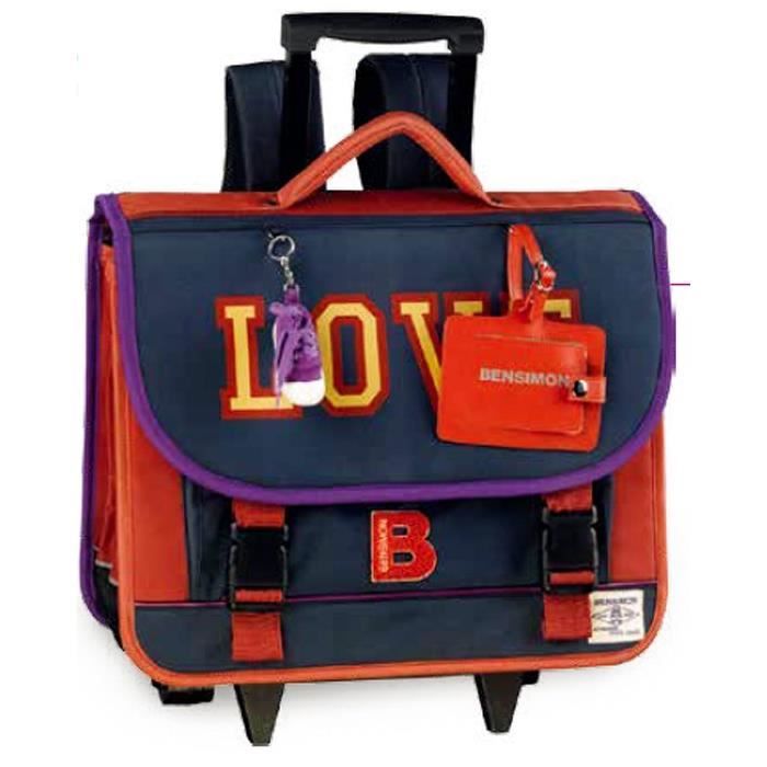 BENSIMON Cartable 3 compartiments - Primaire - Fille - Bleu / cuivre - 41 cm