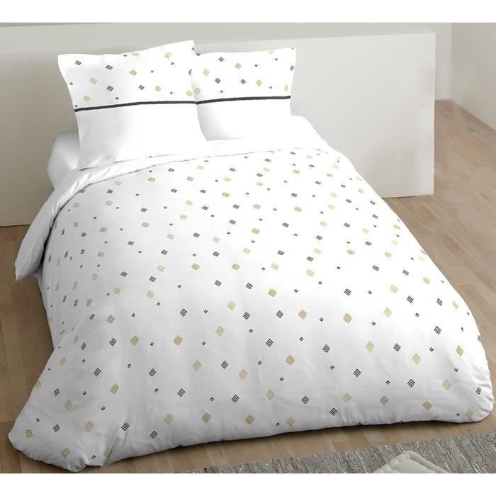 COTE DECO Parure de couette Klin 100% coton - 240x260 cm - Blanc