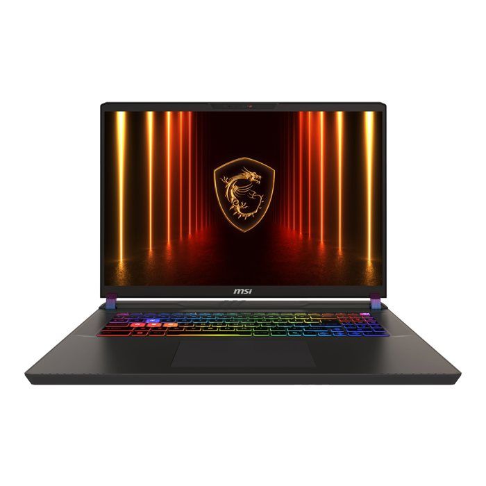 Écran du PC portable MSI Vector 17 HX AI affichant un logo MSI sur fond lumineux