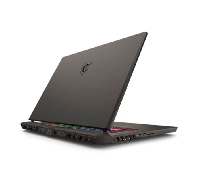 Vue arrière du PC portable MSI Vector 17 HX AI avec logo MSI visible