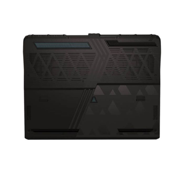 Vue du dessous du PC portable MSI Vector 17 HX AI montrant les grilles de ventilation