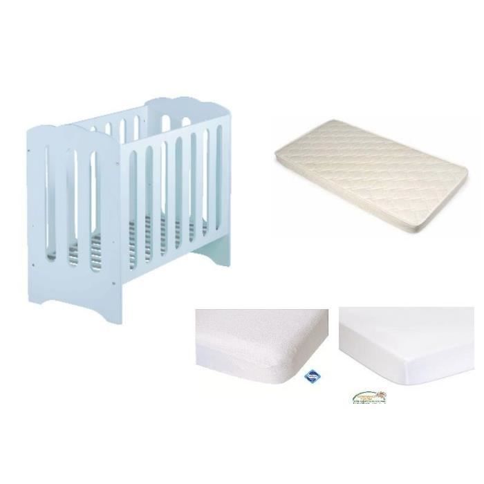 MUFFING Lot Lit Berceau à Barreaux 50x100 cm + Matelas Bambou + Alèse PVC + Drap Housse Blanc OFFERTE BLANC 50X100 OFFERT