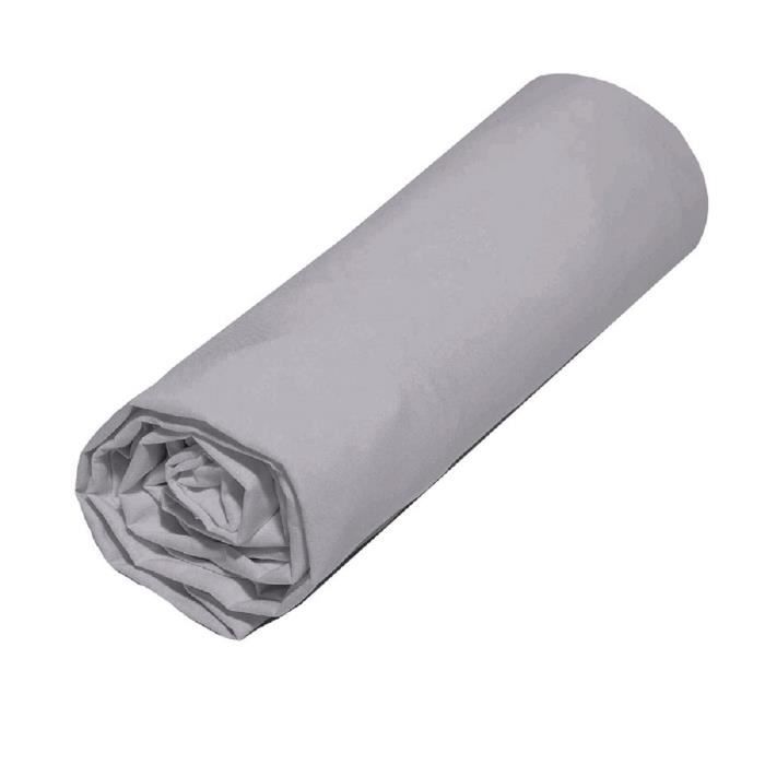 COTE DECO Drap housse 100% coton 180x200 cm - Gris clair