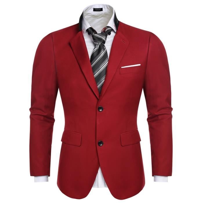 Homme Rouge Couches De Finejo Deux Bouton Costume Veste Pochette wEX48