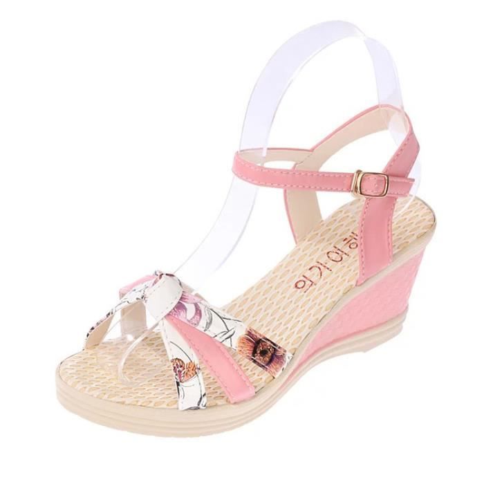 À Plat bleu Peep toe Sandales Rose blanc Été Talons Femme Nouvelle Bohême Mode Hauts qXqw1pZg