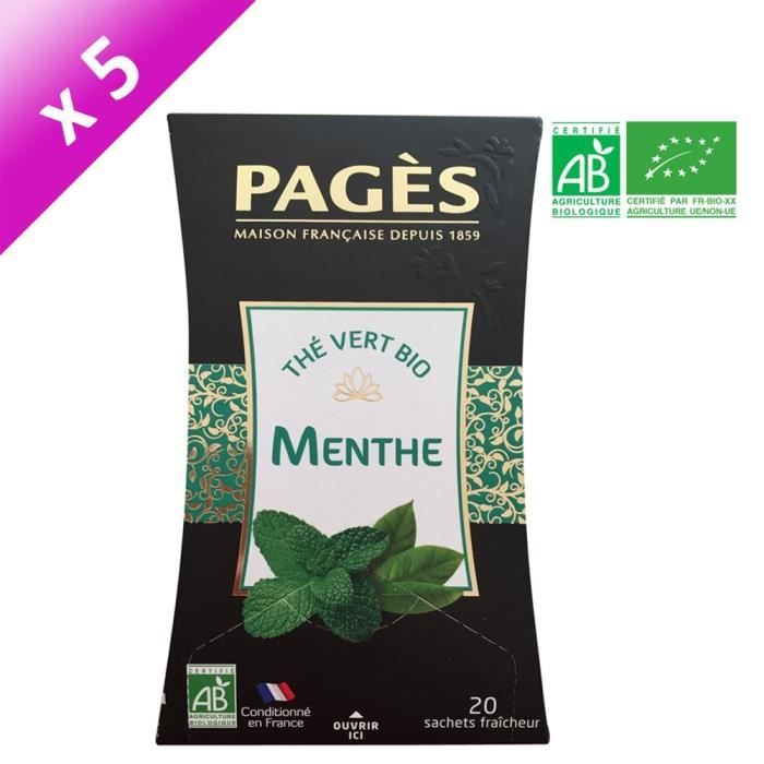 PAGES Lot de 5 Thés Vert Menthe Bio