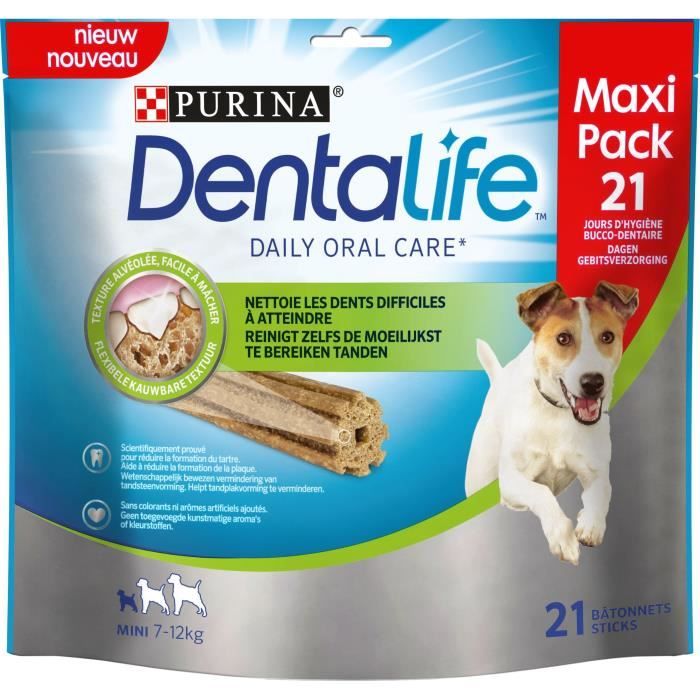 PURINA DENTALIFE Lot de 21 bâtonnets à mâcher mini-maxi Pack - Hygiène bucco-dentaire - 345 g - Pour chiens de petite taille