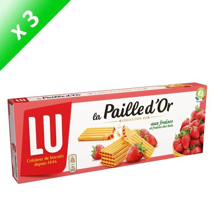 Lot de 3 LU Paille d'or à la fraise et fraise des bois - 170 g