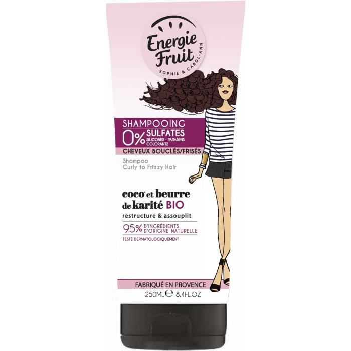 ENERGIE FRUIT Shampoing pour cheveux bouclés ou frisés COCO et Beurre de Karité - 250 ml