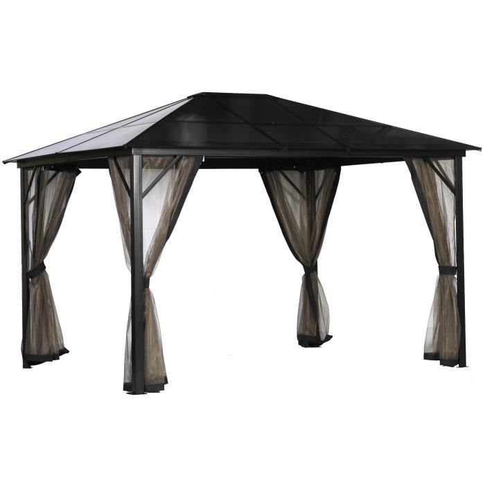 Pergola Rigide en alu et polycarbonate avec rideaux