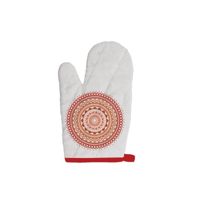 SOLEIL D'OCRE Gant de cuisine Mandala - 100% coton - 16 x 32 cm - Orange