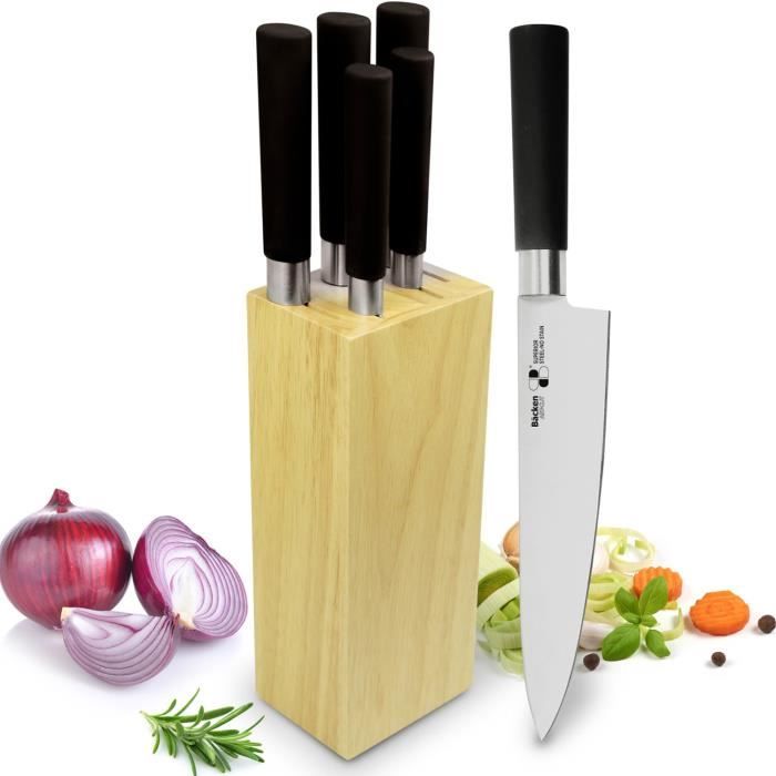 BACKEN 200605 - Bloc Couteaux de cuisine 6 pièces - Acier inoxydable - Japonais - Noir