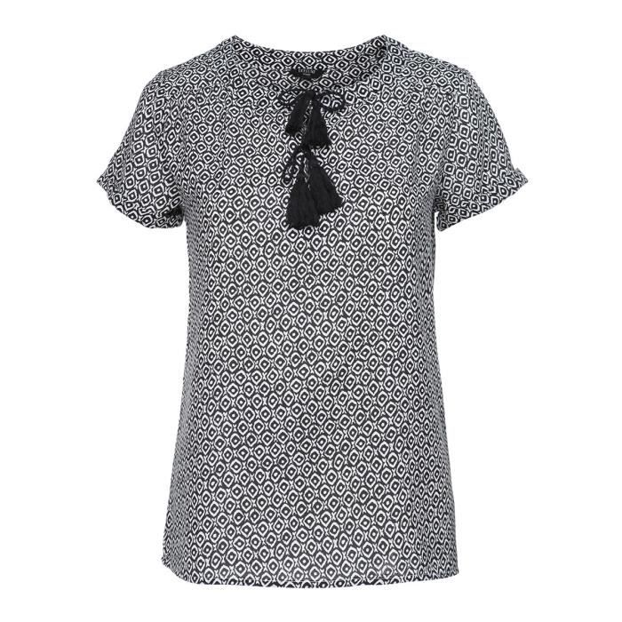DEELUXE - GERRY Blouse En Crêpe Noir et Blanc à Imprimés Géométriques