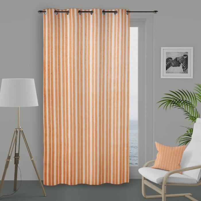 SOLEIL D'OCRE Voilage à Œillets Catonade - 135x250 cm - Orange corail
