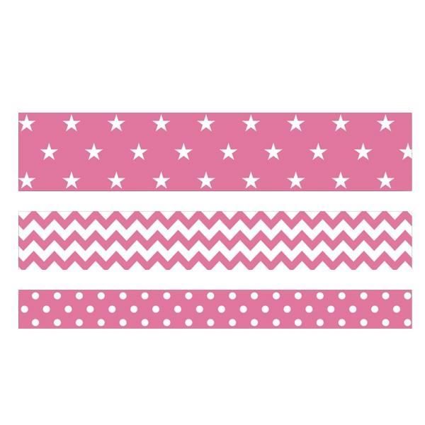 TOGA Lot de 3 Masking tape - géométrique fuchsia - 5m
