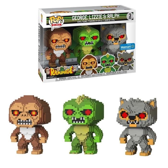 3 Figurines Funko Pop! Rampage: 8-Bit George, Lizzie, Ralph - Exclusive