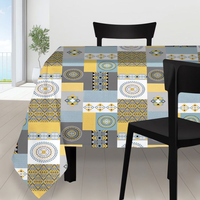SOLEIL D'OCRE Nappe anti-tâches carrée Karo - 180 x 180 cm