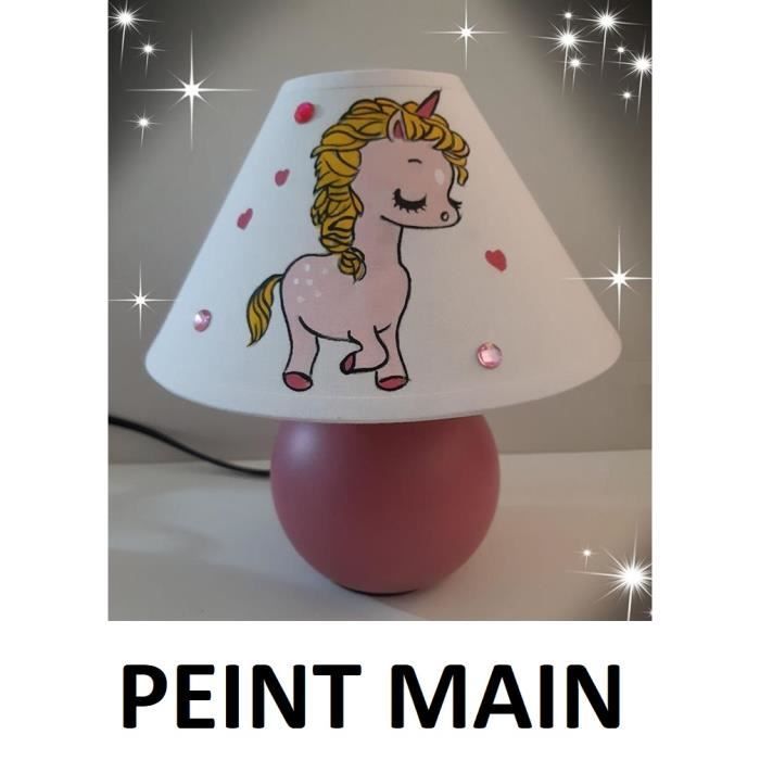Peint Strass Main Pied Chevet Licorne Lampe Fille Ceramique kOPZuXiwT