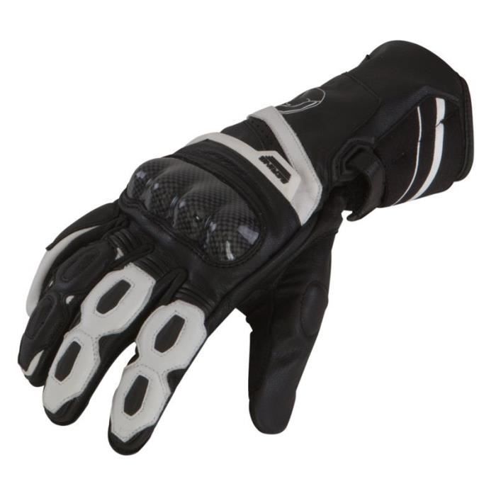 BERING Gants moto Spitfire Noir et Blanc - Coupe Longue.Homologué EPI (loi du 20/11/2016)