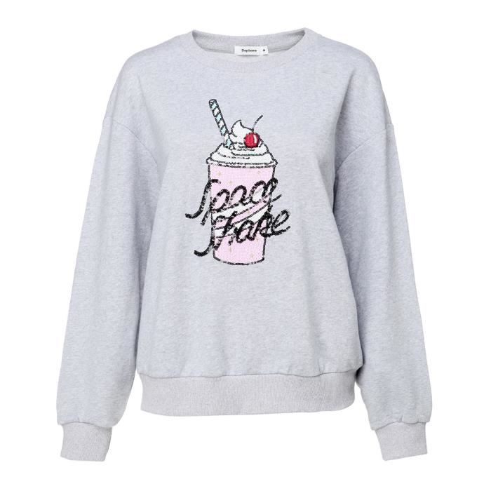 DAPHNEA - Sweat Gris Oversize à Motif \