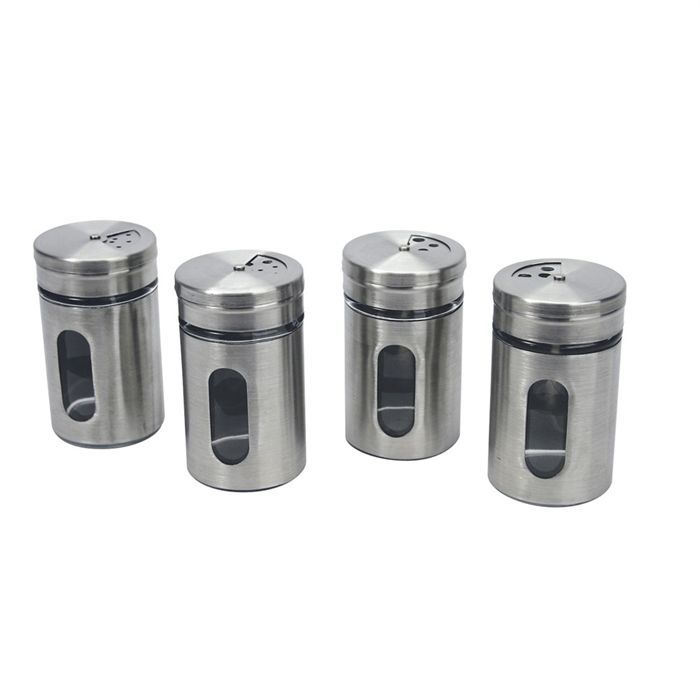 Lot de 4 boites à épices inox et verre EQUINOX