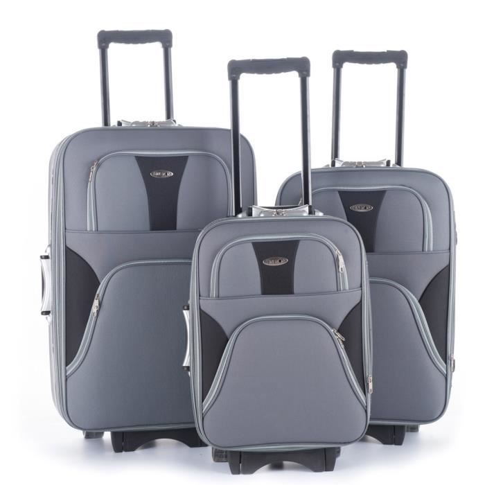 KINSTON Set de 3 Valises Trolley 4 roues 52/60/70 cm Gris