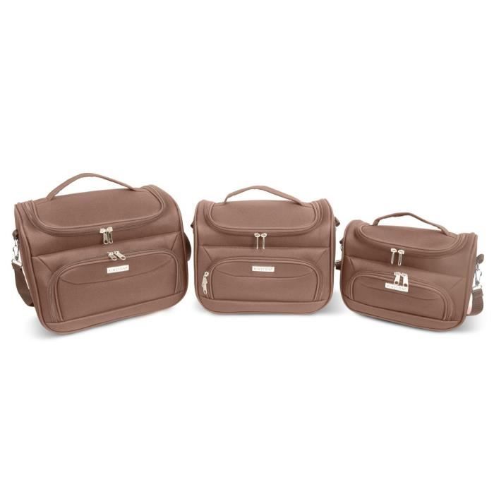 KINSTON Set de 3 Vanitys Bruxelles - Textile - Multipoches zippées - Marron