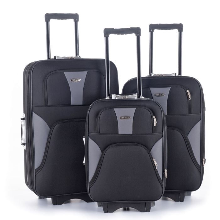 KINSTON Set de 3 Valises Trolley 4 roues 52/60/70 cm Noir