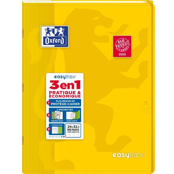 OXFORD - Cahier Easybook agrafe - 24 x 32 cm - 96p seyes - 90g - Jaune
