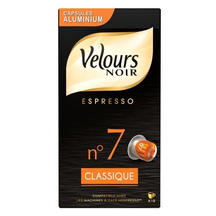 VELOURS NOIR Café classique Intensité 7 - 10 capsules en aluminium
