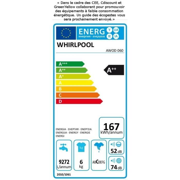  AWOD 060 - Lave-linge encastrable 6 Kg - 10001