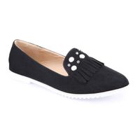 MOCASSIN Slippers noirs à franges et bijoux-36 MOCASSIN Slippers noirs à franges et bijoux-36