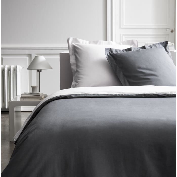 TODAY PREMIUM Housse de couette bicolore percale - 1 housse de couette 240x260 cm canon de fusil et zinc