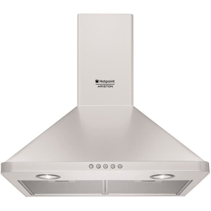 HOTPOINT HNP 6.5S CM (W)/HA - Hotte murale décorative evacuation / recyclage - 495 m3-h max - 67 dB max - 3 vitesses - L60cm - Blanc