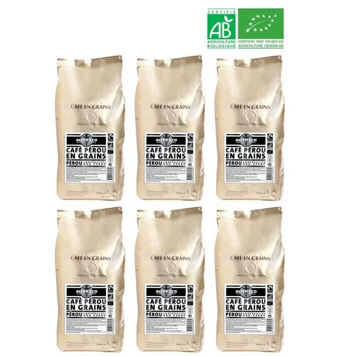ALTER ECO Café Pérou 100% Grains Bio 1kg X6