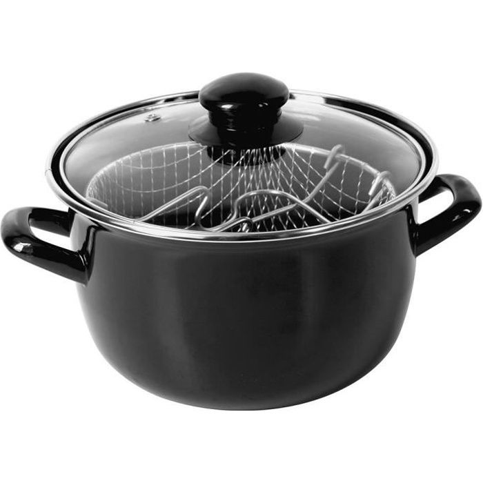 CREALYS Friteuse émaillée avec couvercle vapeur en verre - Ø 20 cm - Noir - Tous feux dont induction