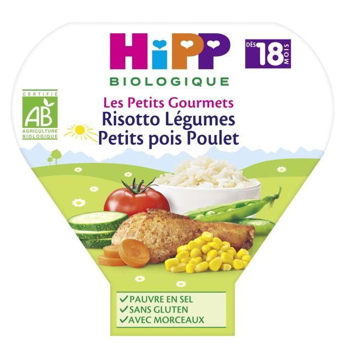 PLATS PREPARES SALES HIPP Assiette Risotto Poulet 5 Légumes   18 mois