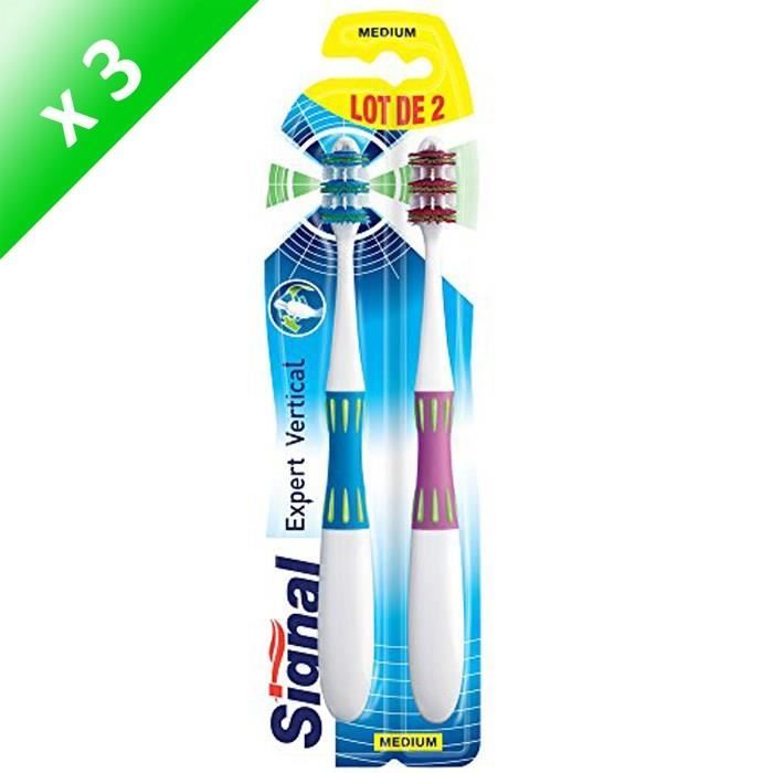 SIGNAL Brosses à dents Expert vertical - Medium - Enfant - Lot de 2 x 3
