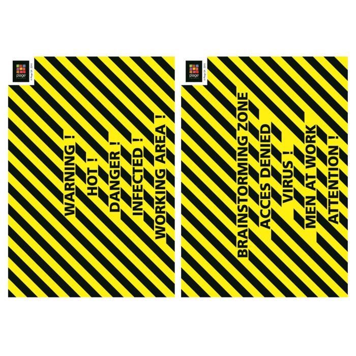 PLAGE Stickers adhésif mural Taille S - Attention2 planches 29,7 x 21 cm, divers motifs