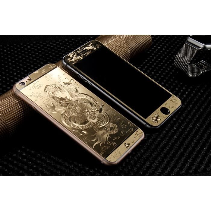 Luxe motif sculpté Dragon iPhone 6/6S éclat Front+dos Film de protection vitre verre trempe