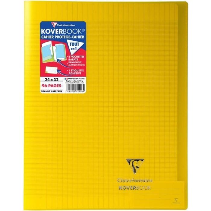 Cahier Koverbook Clairefontaine - jaune - grands carreaux - 24 x 32 cm - 96p