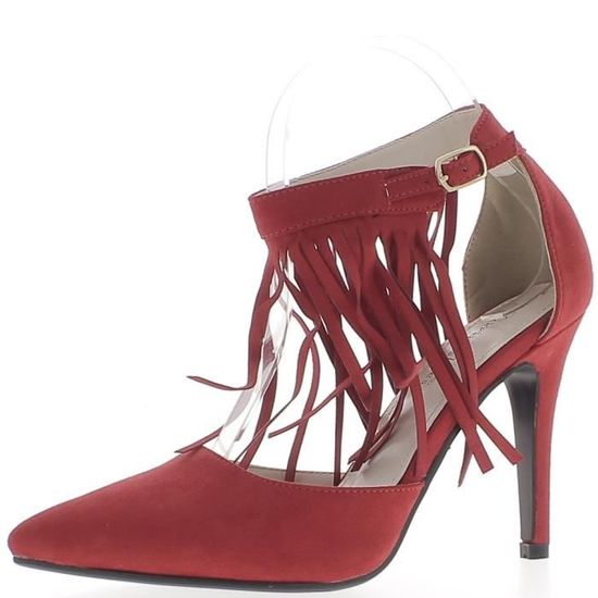 Escarpins ouverts rouges à talons de 10 cm pointus avec frange aspect daim Rouge Rouge - Achat / Vente escarpin Escarpins ouverts rouges à talons de 10 cm pointus avec frange aspect daim Rouge Rouge - Achat / Vente escarpin