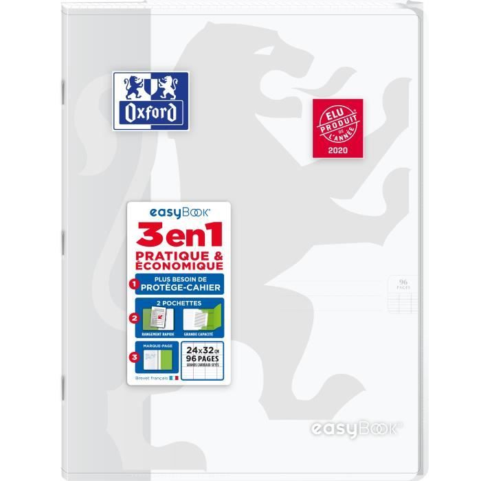 OXFORD - Cahier Easybook agrafé - 24 x 32 cm - 96p seyès - 90g - Incolore