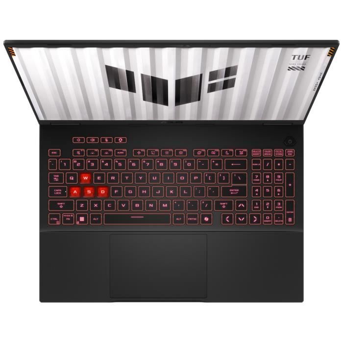 Vue de dessus du clavier rétroéclairé du PC portable ASUS TUF Gaming A16